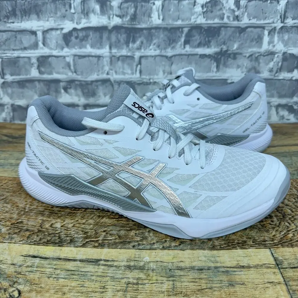 Asics Gel-Tactic 12 White Silver Volleyball Shoes 1072A092 Womens Size 10 New